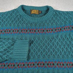 Vintage Eddie Bauer Sweater Mens Large Green 100% Cotton Made in USA Grandpa